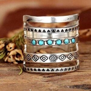 Vintage Boho Curved Inlaid Stacked Ring